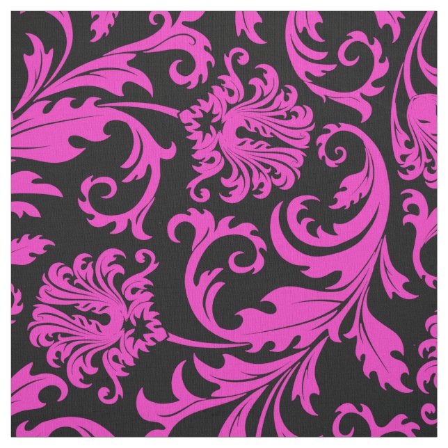 Elegante Schwarz-Hot-Rosa-Damaskus Stoff (Muster)