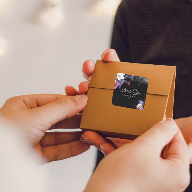 Elegante Schwarz Lila Gothic Bläserskulptur Hochze Quadratischer Aufkleber (Von Creator hochgeladen)