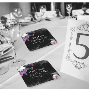 Elegante Schwarz Lila Gothic Bläserskulptur Hochze Rechteckiger Pappuntersetzer