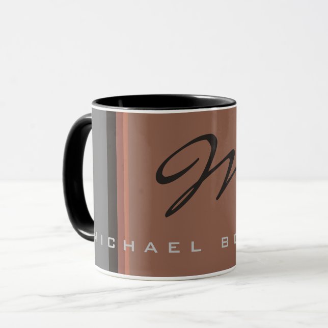 Elegante Schwarz Mit Monogramm Gray Brown Handwrit Tasse (Vorderseite Links)