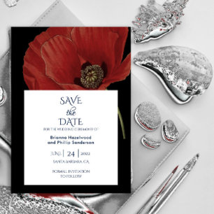 Elegante Schwarz-Poppy-Hochzeit speichern Sie das Save The Date