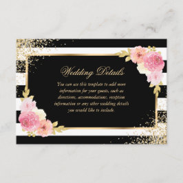 Elegante Schwarz Rosa Blumenzettel Details zur Hoc Begleitkarte