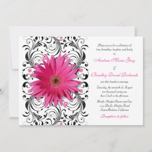 Elegante Schwarz-Rosa-Daisy Wedding Einladung