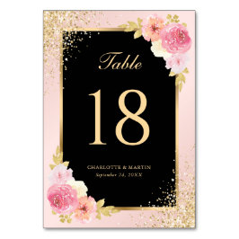 Elegante Schwarz Rosa Goldmedaille Blumenzwiebelbl Tischnummer