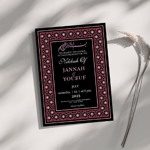 Elegante Schwarz-Rosa-Hochzeit der Islamischen Nik Einladung
