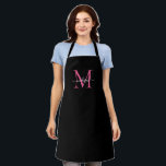 Elegante Schwarz-Rosa-Monogramm Girly Feminine-Scr Schürze<br><div class="desc">Simple Black Magenta Hot Pink Monogram Eleganine Script-Schürze</div>
