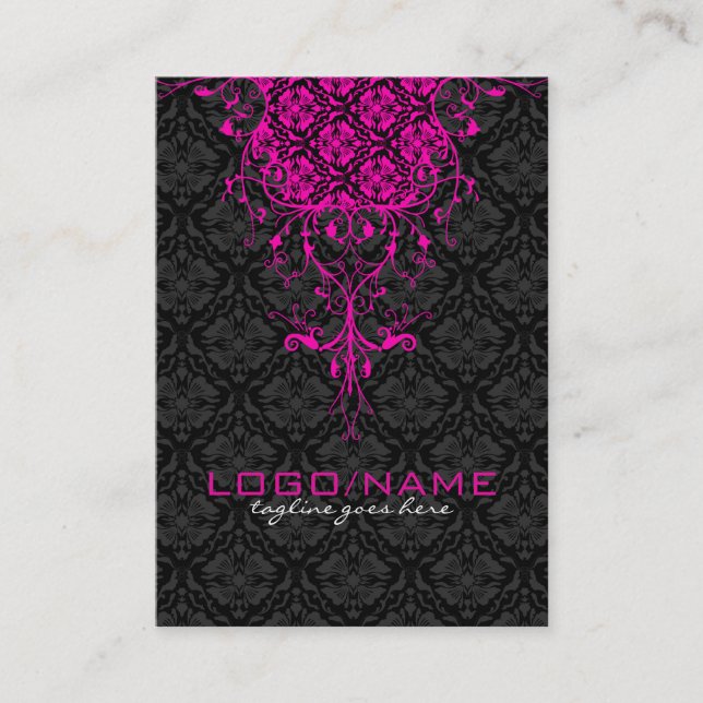 Elegante Schwarz/Rosa Vintage Blütendamasken Visitenkarte (Vorderseite)