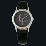 Elegante Schwarz-Rose-Gold-Monogramm-Kalligraphie Armbanduhr<br><div class="desc">Chic Elegant Rosa Gold Monogram Script auf einer schicken Black Watch. Einfach mit Ihrem eigenen Namen und Ihren eigenen Details anpassen. Ideal für Ihren luxuriösen Lifestyle! Bitte kontaktieren Sie uns unter cedarandstring@gmail.com ,  wenn Sie Hilfe beim Design oder den passenden Produkten benötigen.</div>