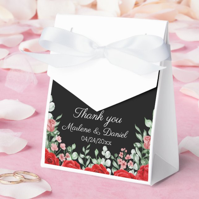 Elegante Schwarz-Rot-Blütenhochzeit Geschenkschachtel (Hochzeit)