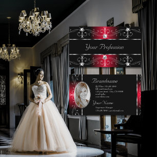 Elegante Schwarz-Rot-Verzierte Grenzjuwelen mit Fo Visitenkarte