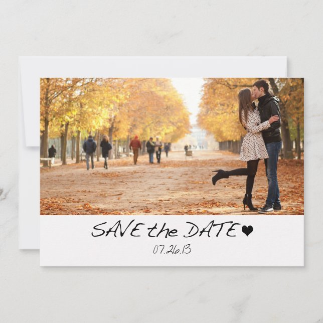 Elegante Schwarz-Save the Date-Fotokarte mit Herz Save The Date (Vorderseite)