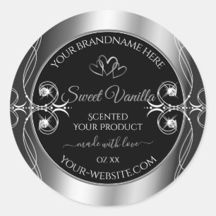 Elegante Schwarz-Silber-Dekor-Produktetiketten Dia Runder Aufkleber