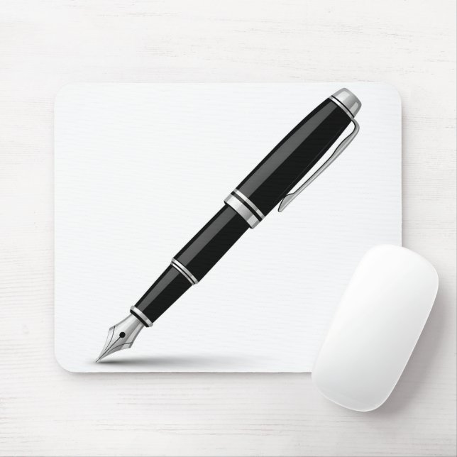 Elegante Schwarz-Silber-Füllfederhalter-Illustrati Mousepad (Mit Mouse)