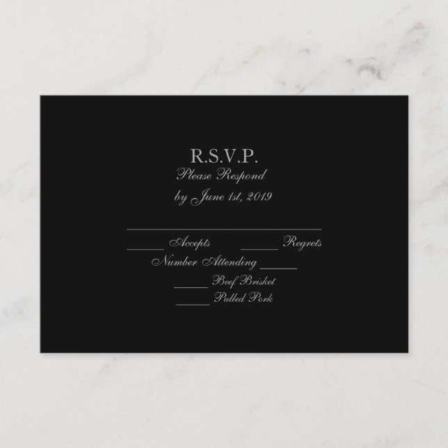 Elegante Schwarz/Silber-RSVP-Karten für Hochzeiten Begleitkarte (Vorderseite)
