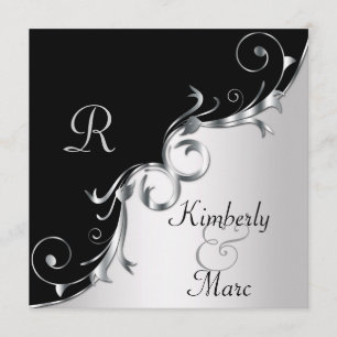 Elegante Schwarz-Silber-Wirbel Hochzeit Einladung