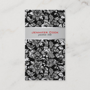 Elegante schwarz-silbergraue Damaskus-Blütenmasken Visitenkarte