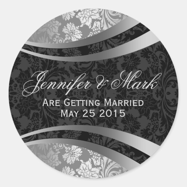 Elegante Schwarz & Silver Gray Vintage Blütendamas Runder Aufkleber (Vorderseite)