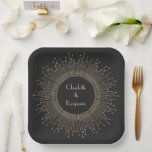Elegante Schwarz und Gold Art Deco Pappteller<br><div class="desc">Elegante Black and Gold Vintag Art Déco Hochzeit kundenspezifische Papier Teller</div>