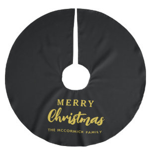 Elegante Schwarz und Gold Familie Name Weihnachten Polyester Weihnachtsbaumdecke