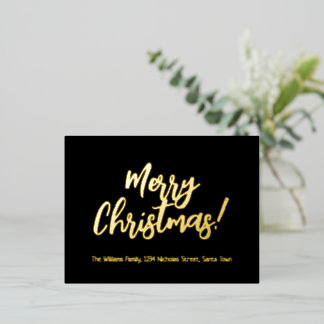 Elegante Schwarz und Gold Foil Frohe Weihnachten Folien Feiertagspostkarte