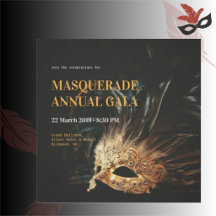 Elegante Schwarz und Gold Masquerade Gala Einladun
