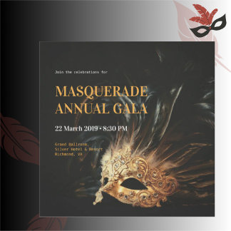 Elegante Schwarz und Gold Masquerade Gala Einladun Einladung