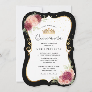 Elegante Schwarz und Gold Rosa Blumenschlucht Einladung