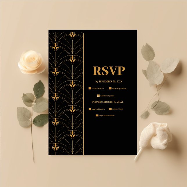 Elegante Schwarz und Gold RSVP Karte (Von Creator hochgeladen)