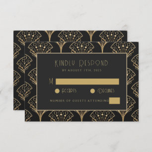 Elegante Schwarz und Gold RSVP Karte