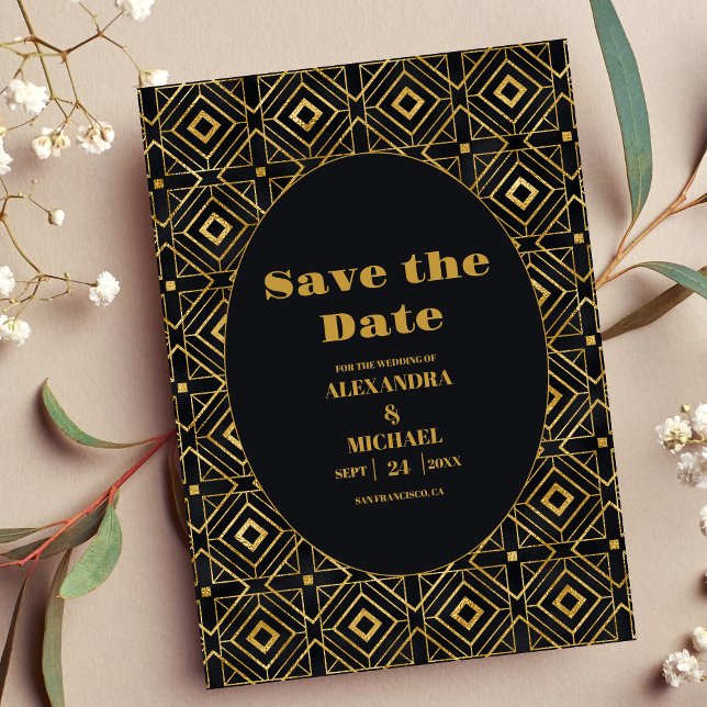 Elegante Schwarz und Gold Save The Date (Von Creator hochgeladen)