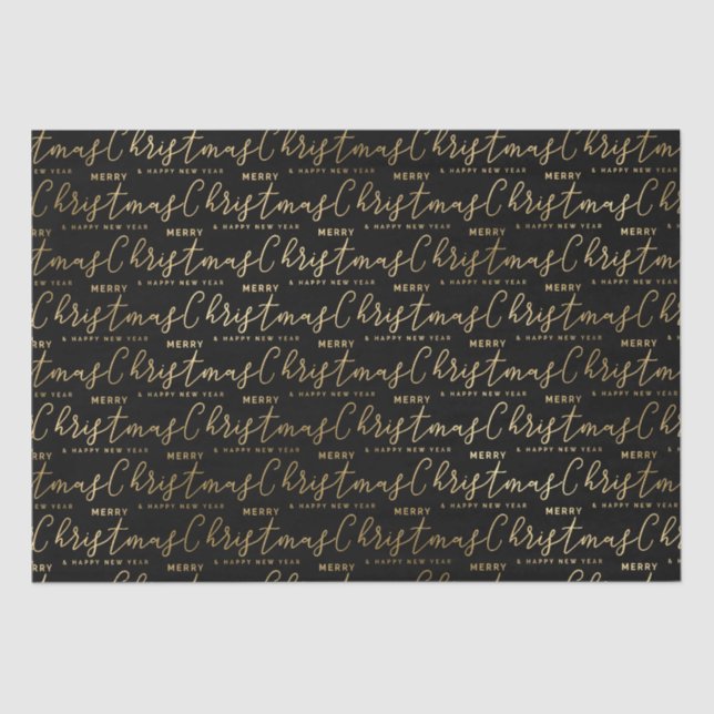 Elegante Schwarz und Gold Script Frohe Weihnachten Seidenpapier (Vorderseite)