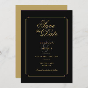 Elegante Schwarz und Gold Script Kunst, Dichtung u Save The Date