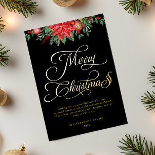 Elegante Schwarz und Gold Script Weihnachten Folien Feiertagskarte