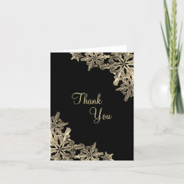 Elegante Schwarz und Gold Snowflake Danke Karte