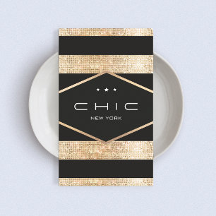 Elegante Schwarz und Imitate Gold Sequins Stripte Visitenkarte