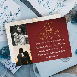 Elegante Schwarz und Rot Custom 2 Fotos Hochzeit Einladung