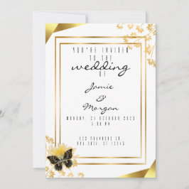 Elegante Schwarz und Shiny Butterfly White Wedding Einladung