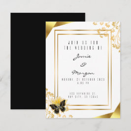 Elegante Schwarz und Shiny Butterfly White Wedding Mitteilungskarte