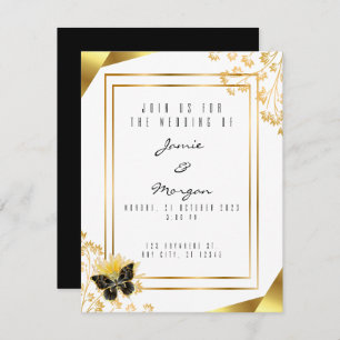 Elegante Schwarz und Shiny Butterfly White Wedding Mitteilungskarte