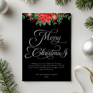 Elegante Schwarz und Silver Script Feierliche Weih Folien Feiertagskarte