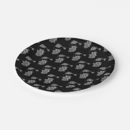 Elegante Schwarz und Weiß Weihnachtsgeschichte Wei Pappteller