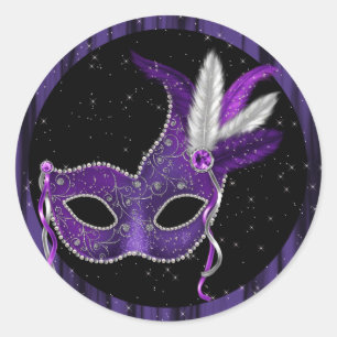 Elegante Schwarz-Violette-Masquerade-Aufkleber Runder Aufkleber