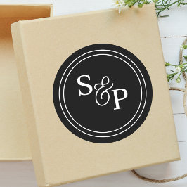 Elegante Schwarz-Weiß-Ampersand-Monogramm-Hochzeit Runder Aufkleber