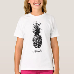 Elegante Schwarz-Weiß-Ananas Custom T-Shirt
