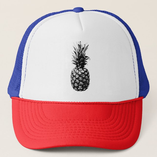 Elegante Schwarz-Weiß-Ananas Truckerkappe (Vorderseite)