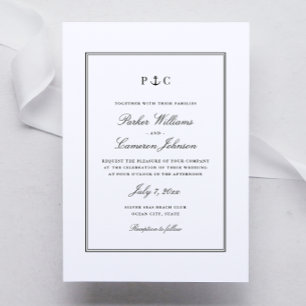 Elegante Schwarz-Weiß-Ankerhochzeit Einladung
