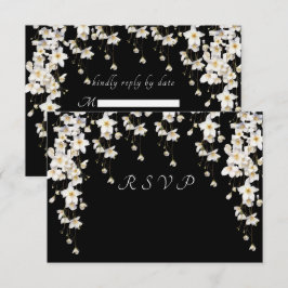 Elegante Schwarz-Weiß-Aquarellblumen RSVP Karte