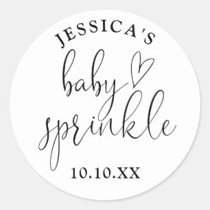 Elegante Schwarz-Weiß-Baby Sprinkle Dusche Gefalle Runder Aufkleber