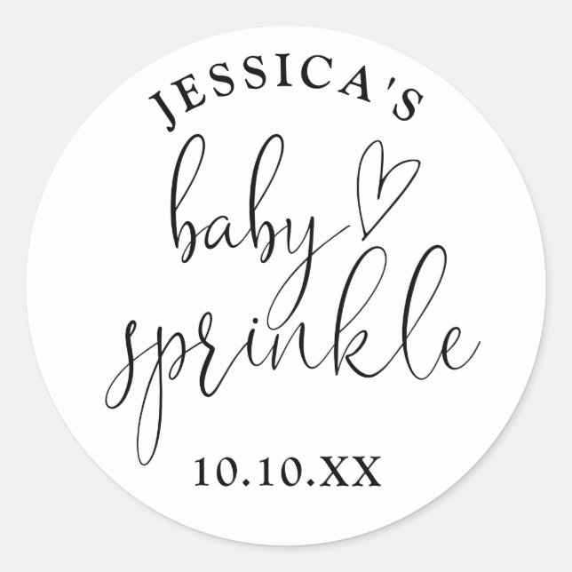 Elegante Schwarz-Weiß-Baby Sprinkle Dusche Gefalle Runder Aufkleber (Vorderseite)