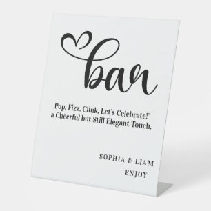 Elegante Schwarz-Weiß-Bar Einfache Schrift Hochzei Sockelschild